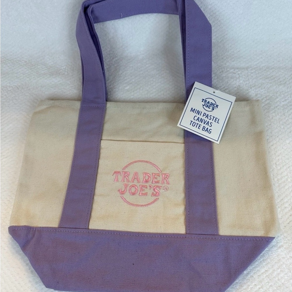 Trader Joe's Pastel Canvas Tote Bag Collection entire set of 4 - Picture 5 of 6